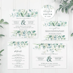 Elegant Green Foliage Ampersand Wedding Square Invitation