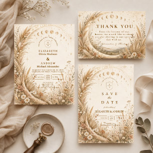 Whimsical Rustic Celestial Wedding Invitation