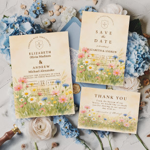 Wildflower Meadow Gold Wedding Invitation