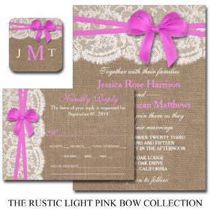 Invitation La collection de Mariages Rustic Pink Bow