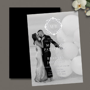Cartons Réponse Monogramme floral orné Mariage argent
