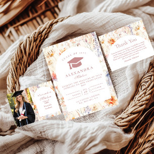 Feminine Meadow Floral Graduation Invitation
