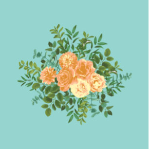 Peach Aqua Teal Wedding Roses Floral Invitation