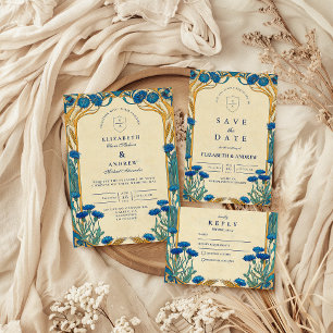 Golden Cornflower Art Nouveau Wedding Save The Date