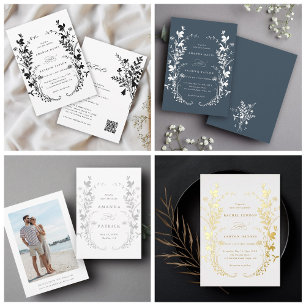 All In One Wildflower Silhouette Wreath Wedding  Invitation