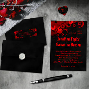 Red Floral Black Goth Heart Wedding Favour Sticker