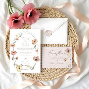 Boho Icelandic Watercolor Iceland Poppy Flowers All In One Invitation