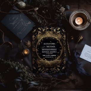 Invitation Tout En Un Mariage céleste d'or noir mystique