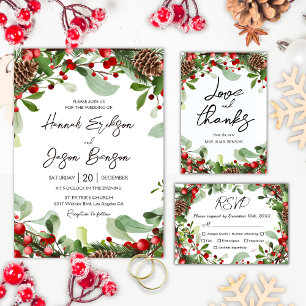 Winter Red Berries   Christmas Wedding Invitations