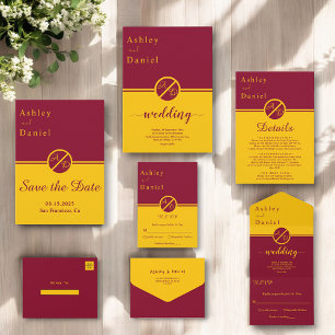 Elegant Luxury Burgundy And Gold Monogram Wedding Invitation