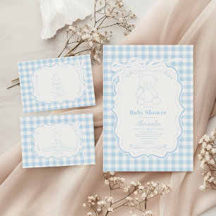Cute Gingham French Teddy Bear Baby Shower Napkin