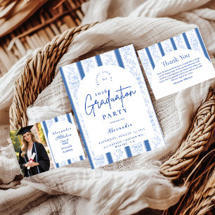 Classic Blue Toile Graduation Party RSVP Card