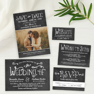Rustic Script Chalkboard Wedding Photo Black Save The Date