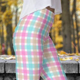 Bold Black and Blue Check Pattern Leggings