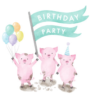 Pink Piggy Kids Birthday Party Invitation