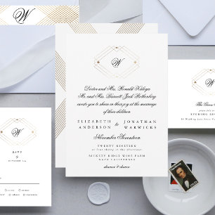 Classic Calligraphy Monogram Gold Deco Wedding
