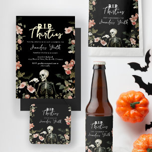 RIP Thirties Skeleton Floral 40th Birthday Party Invitation