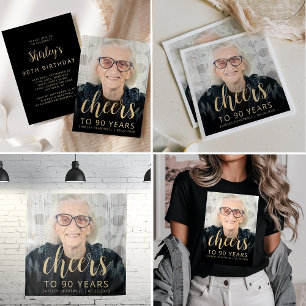 Custom Photo Cheers 90th Birthday Party Invitation
