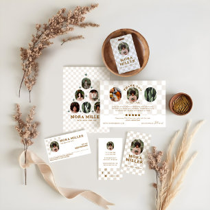 Retro Checkered Pattern Photo Business Appointment Card