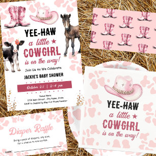Little Cowgirl Rodeo Animals Baby Shower Invitation