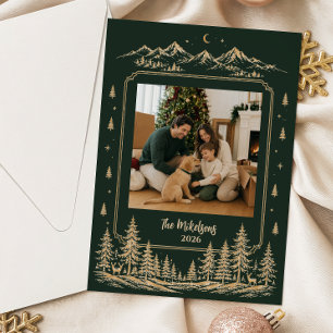 Photo Enchanted Gold Christmas Tree Woodland Foil Holiday Card