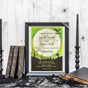 Save the Date Halloween wedding - moon, cemetery
