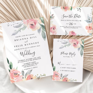 Elegant Pink Blush Floral Front & Back Wedding Invitation
