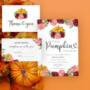 Little pumpkin burgundy baby shower invitation