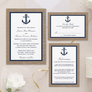The Navy Anchor On Burlap Beach Wedding Collection All In One Invitation