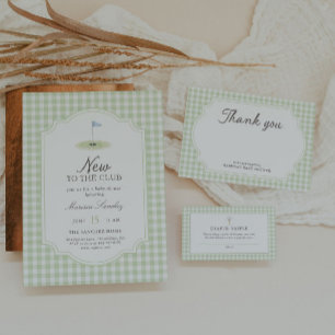 New to the Club Golf Green Gingham Baby Shower Thank You Card