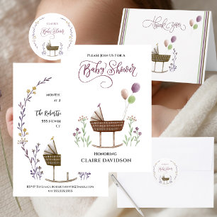 Sticker Rond Fête bébé Fleurs Sauvages et Ballons 