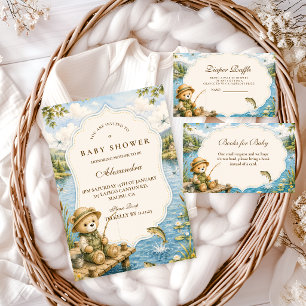 Whimsical Bear Fishing Diaper Raffle Enclosure Card