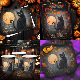 Halloween Full Moon Black Cat Ornate Adult Party Invitation