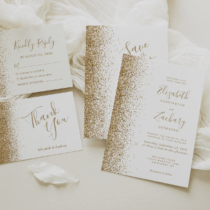 Modern White Gold Faux Glitter Edge Wedding Invitation