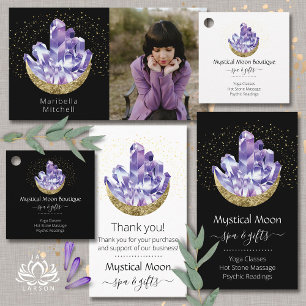 Carte De Visite Merci client Amethyst Crystal Crescent Moon