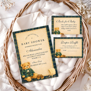 Elegant Preppy Teddy Bear Baby Shower Invitation