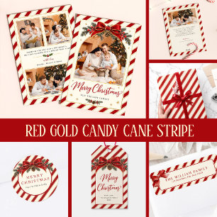 Red Gold Candy Cane Stripe Classic Round Sticker