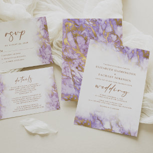 Carte D'accompagnement Détails du Mariage en marbre doré Lavender