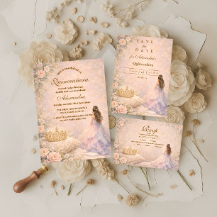 Golden Crown Fairytale Quinceañera Save The Date