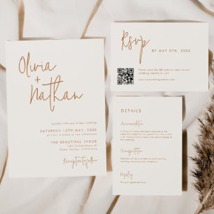 Modern Minimal Earthy Wedding QR Code RSVP Enclosure Card