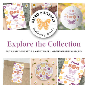 Retro Butterfly Birthday Thank You Label