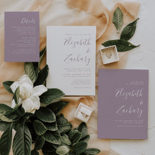 Invitation Script moderne Dusty Lavender Mariage