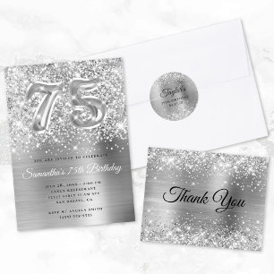 Glittery Silver Foil 75th Birthday Thank You Postcard