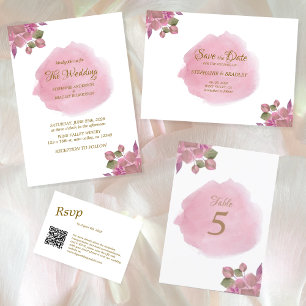 Pink Watercolor Floral Classic Elegant Wedding Invitation