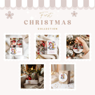1st Baby Christmas 4 Photo  Pink Gold Unicorn Holiday Card