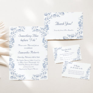 Chinoiserie Floral Something Blue Bridal Shower Invitation