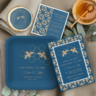 Indigo & Honeycomb Golden Bee Wedding Shower Classic Round Sticker