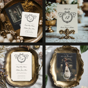 Vintage French Monogram QR Code Elegant Wedding Save The Date