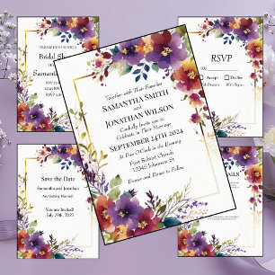 Elegant Watercolor Flowers Wedding Rehearsal  Invitation