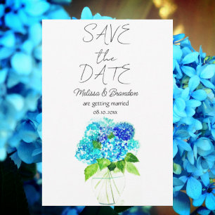 Watercolor Hydrangea Blue Floral Wedding All In One Invitation